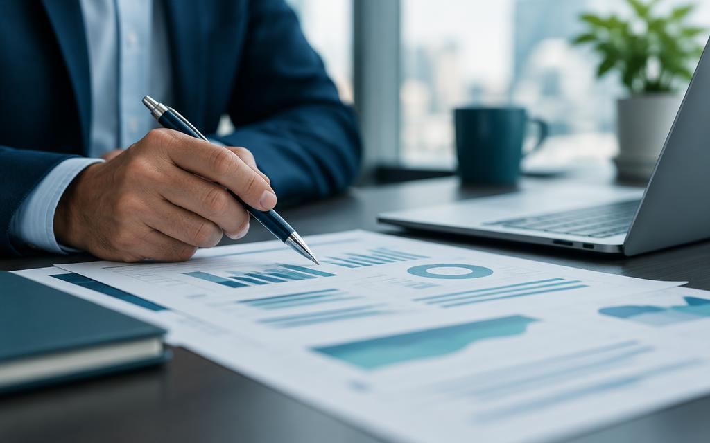 Professional reviewing printed operational reports